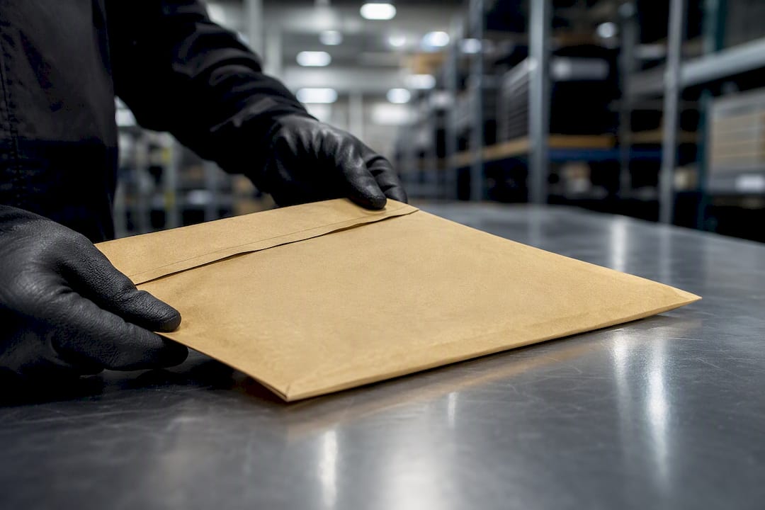 Unas manos sostienen un sobre cerrado que contiene un certificado