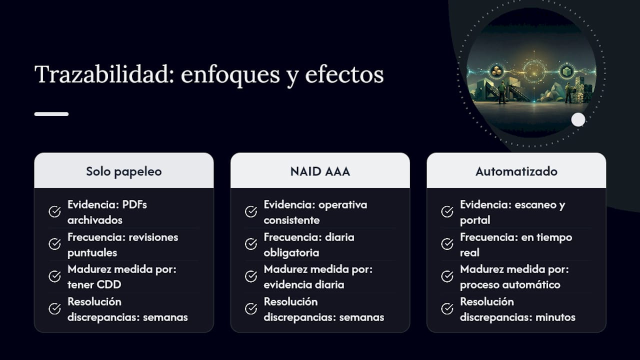La trazabilidad no es papeleo, es evidencia operativa diaria — overview diagram