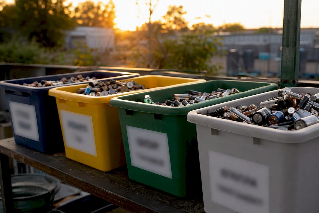 Battery storage bins separated by chemistry