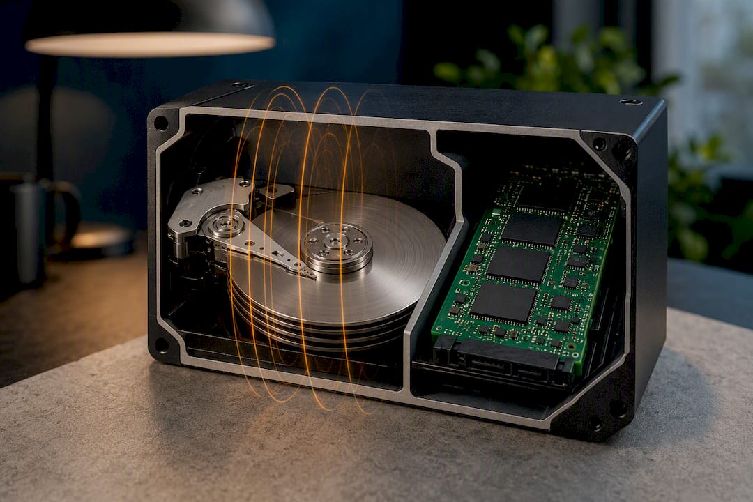 Illustration of magnetic and flash storage components