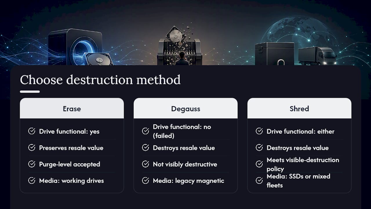 Decision guide for erasing degaussing or shredding drives