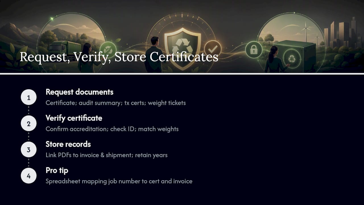 How to Request, Verify, and Store Recycling Certificates — overview diagram