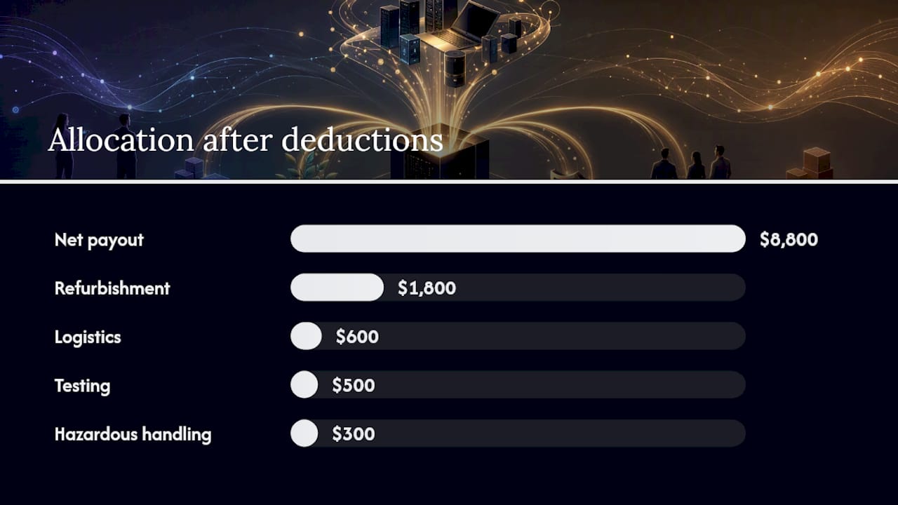 Waterfall from gross value to net payout