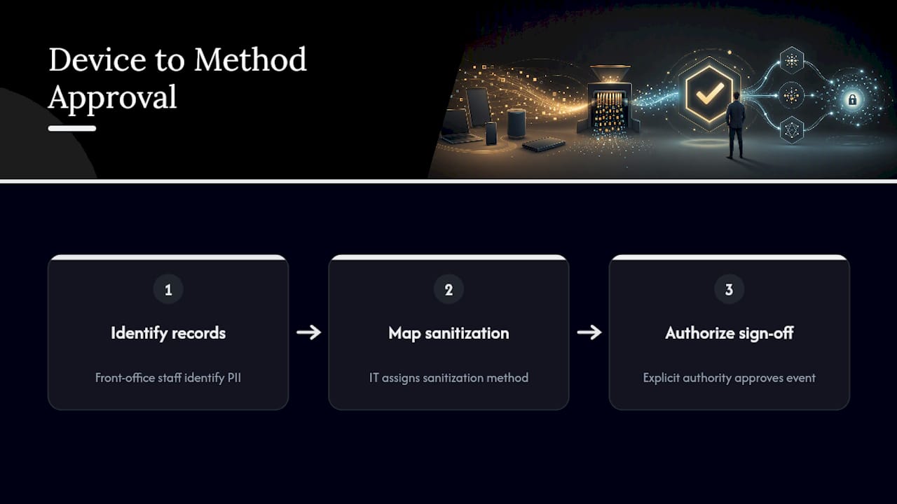 Device sanitization method and approval chain