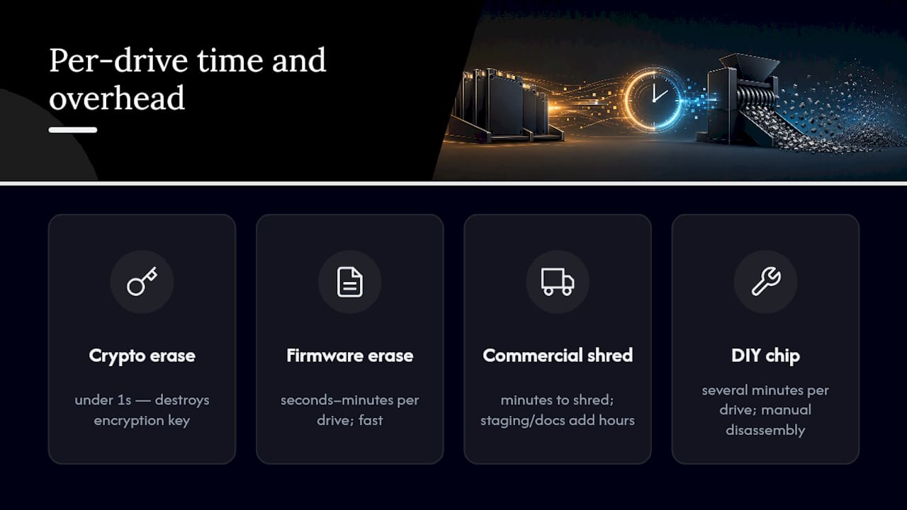 Comparison of SSD destruction method timings