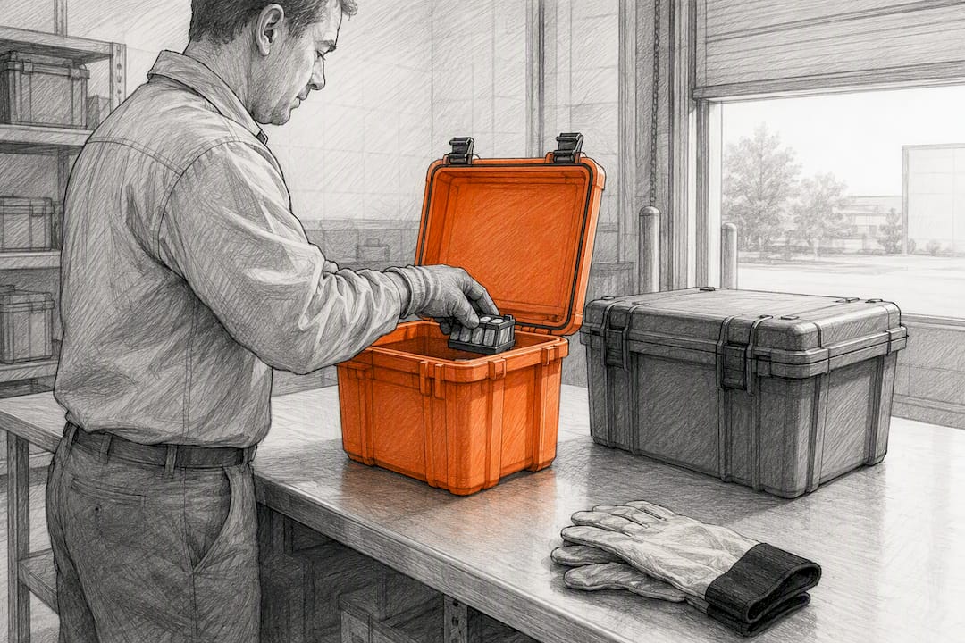 Technician segregating lithium batteries for recycling