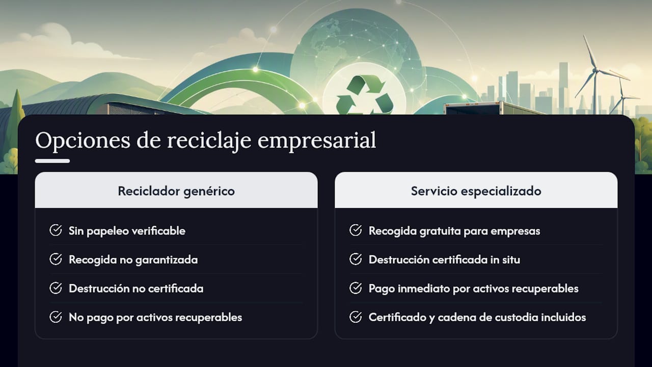 Recoge y destruye tus electrónicos empresariales sin riesgo — overview diagram
