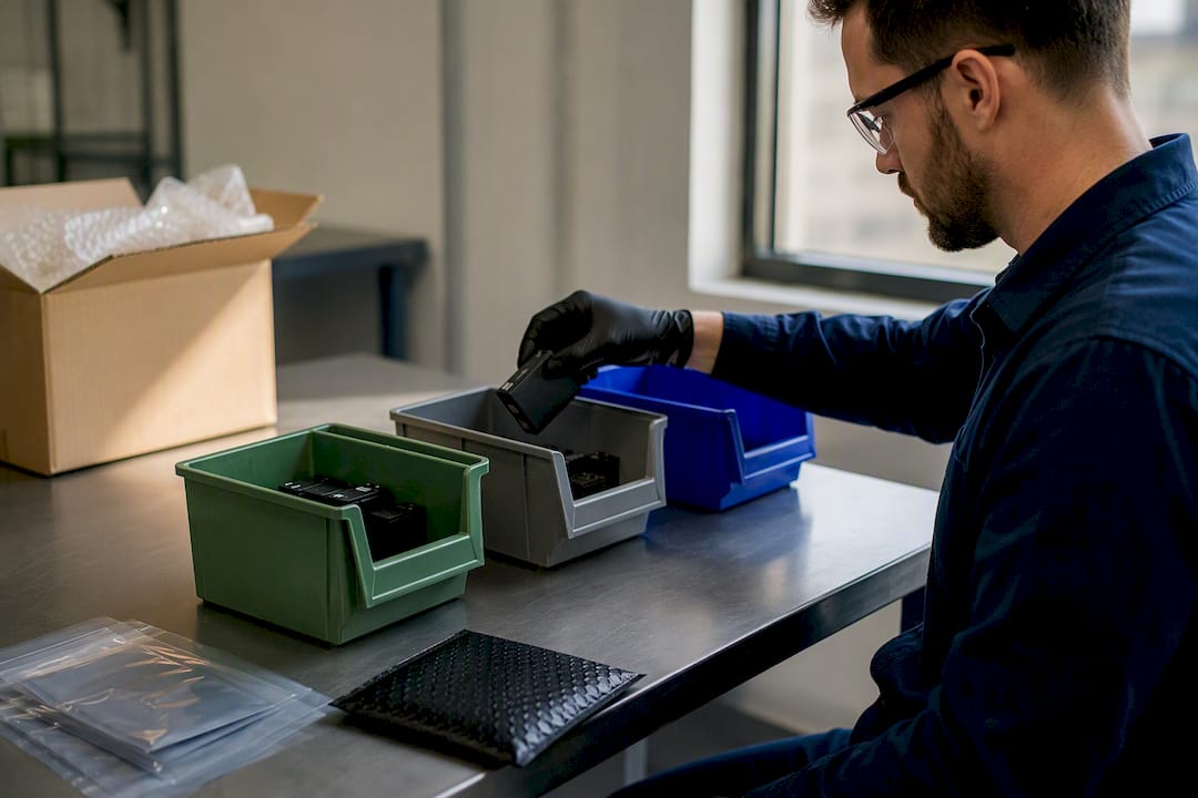 Baterías guardadas en recipientes aislados