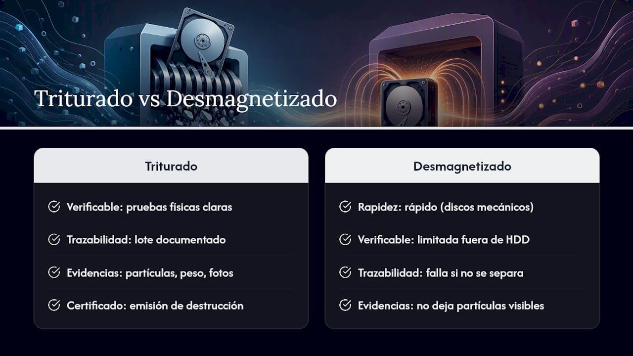 Comparativa de métodos de destrucción con auditoría