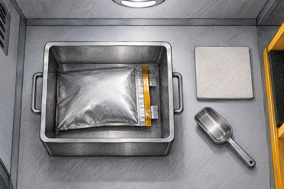 Swollen lithium battery isolated in metal containment