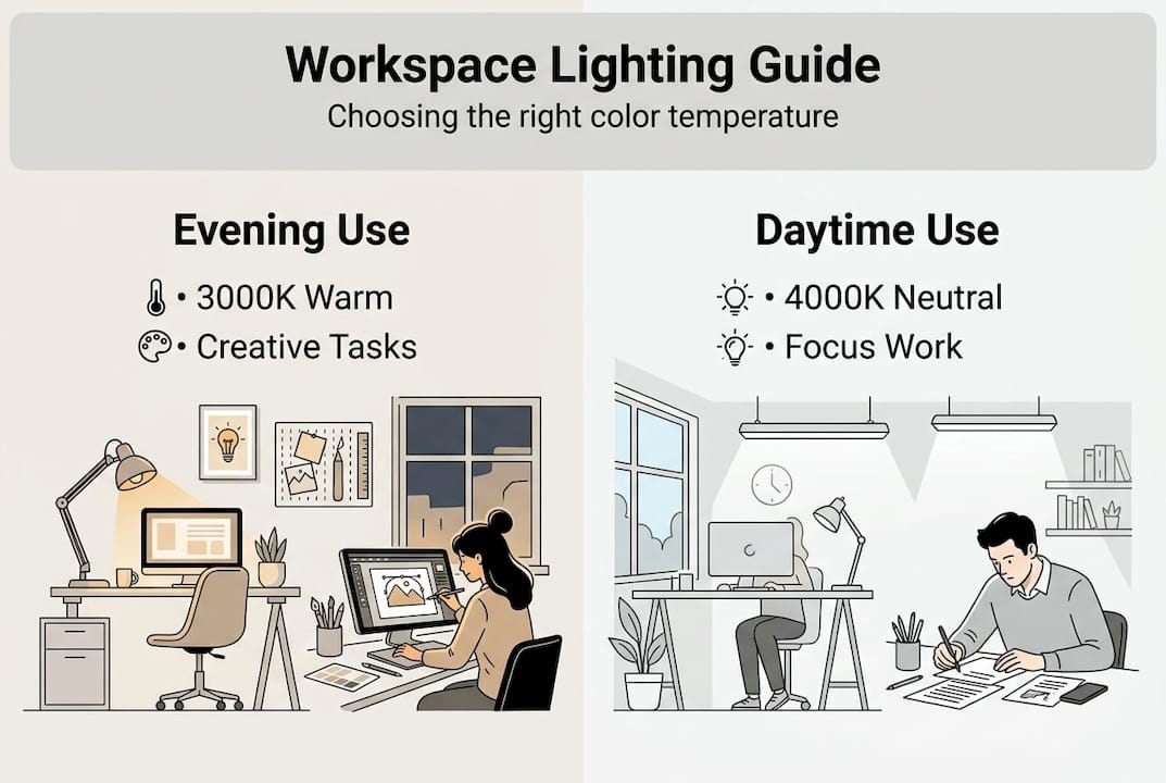 Infographic showing workspace color temperature choices