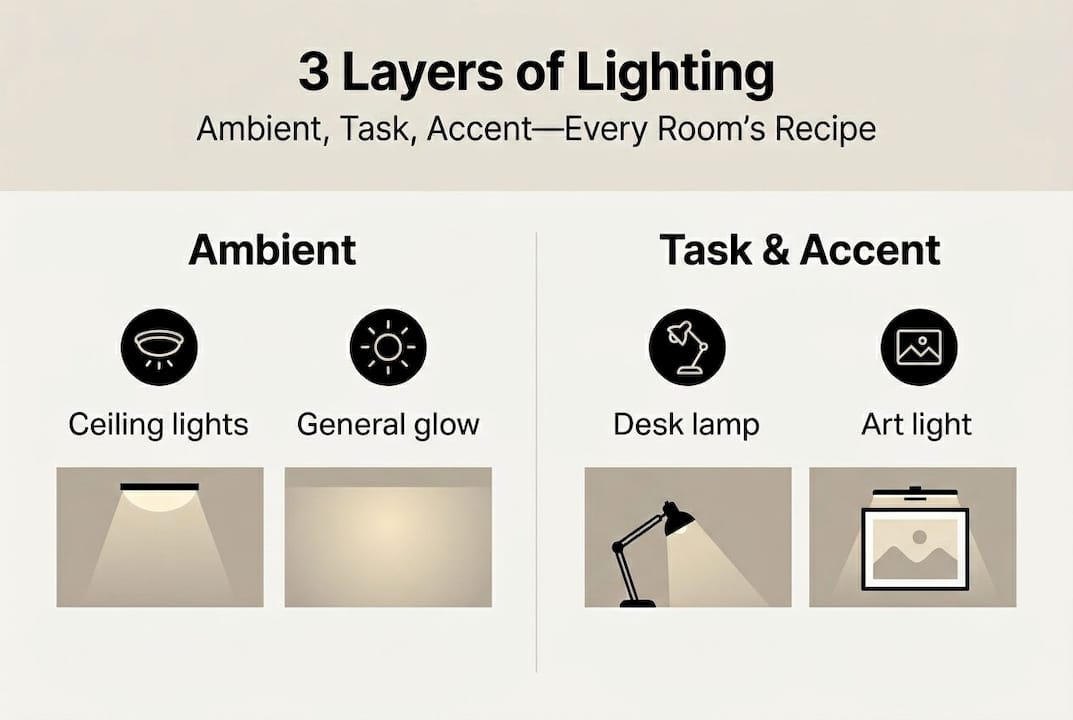 Infographic showing lighting layers in home design