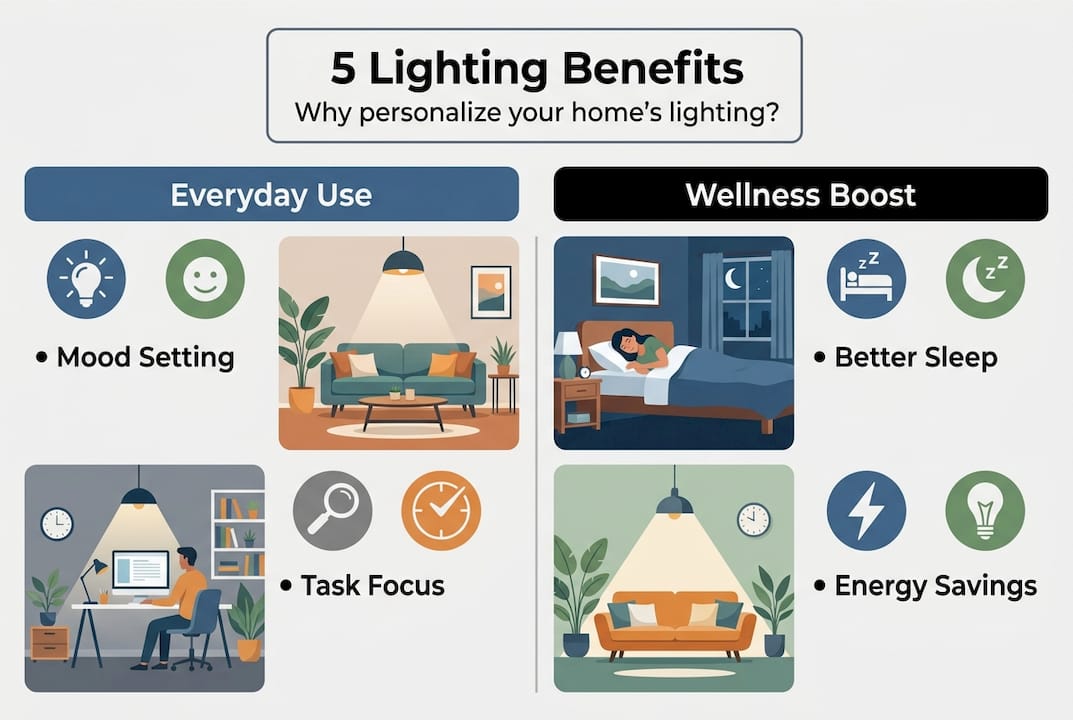Infographic on five benefits of personalized lighting