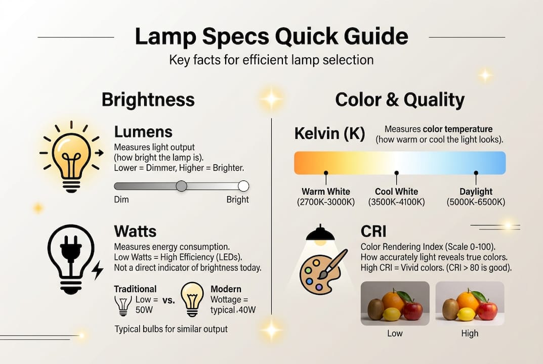 Infographic with lamp specs quick guide categories