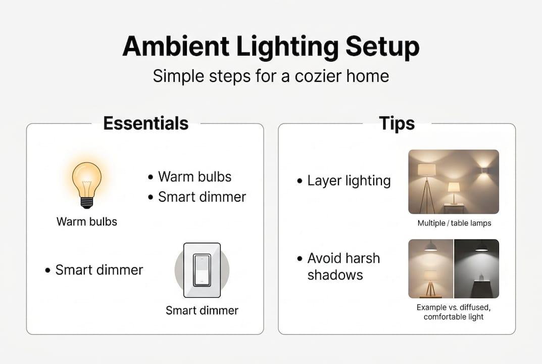 Infographic showing ambient lighting setup essentials