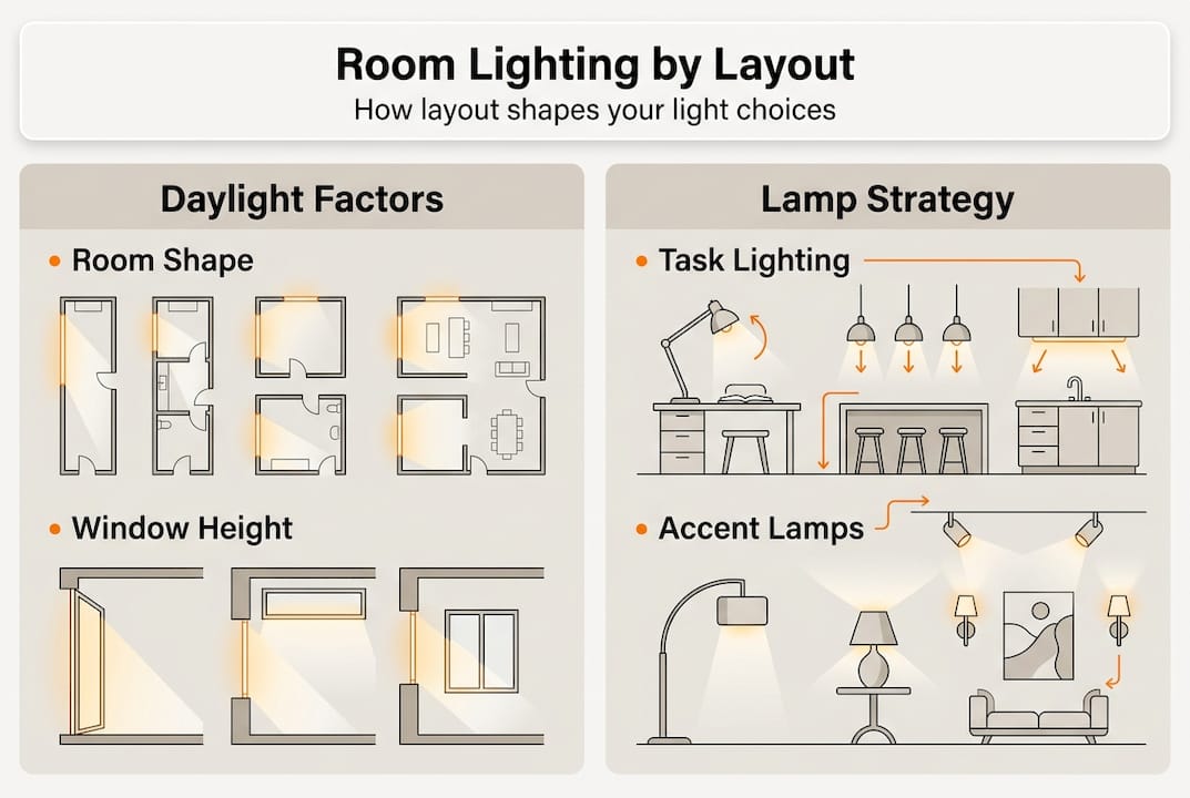 Infographic on room layout and lighting strategies