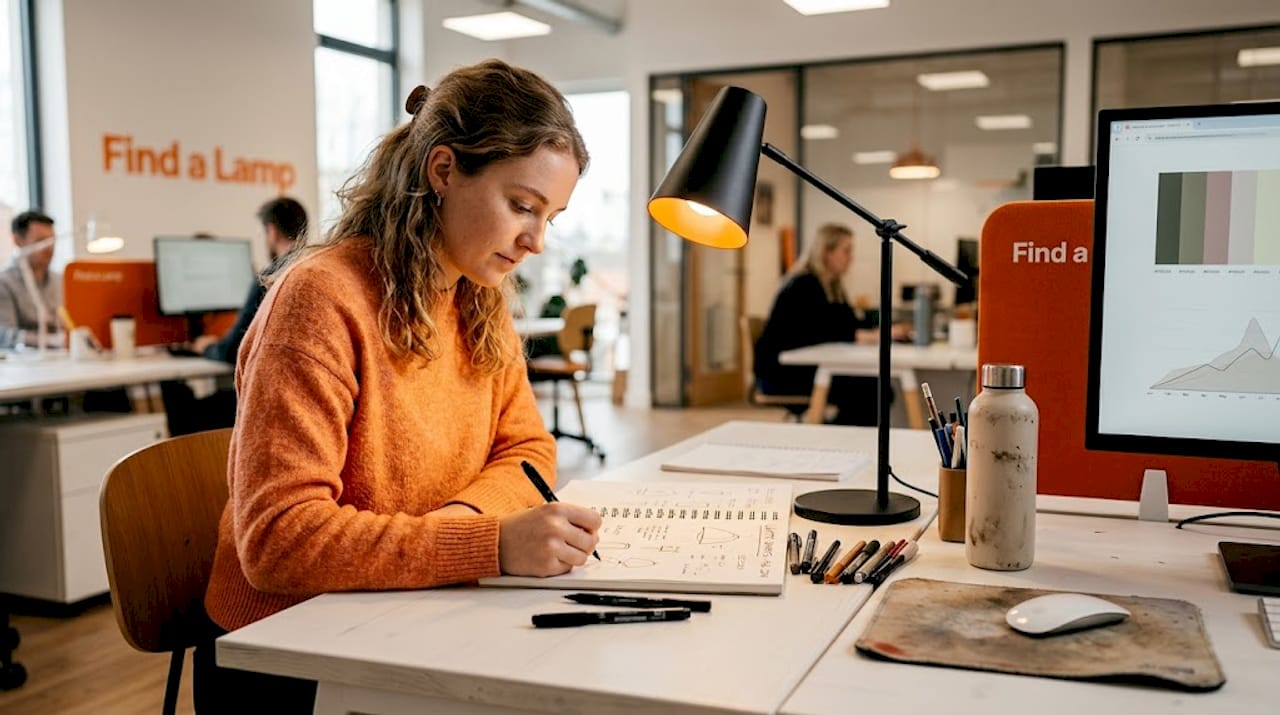 Designer uses desk lamp for focused tasks