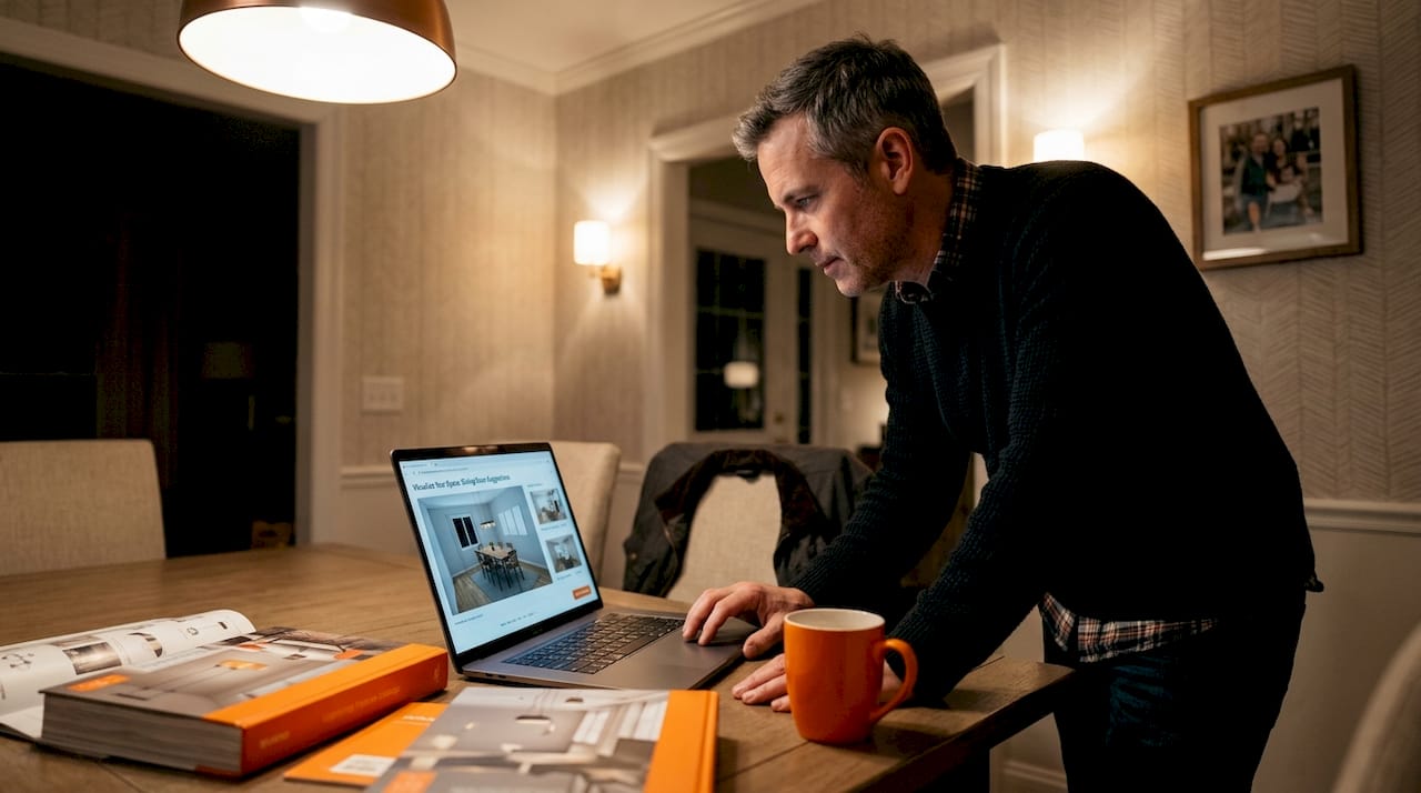 Man using laptop for lighting visualization