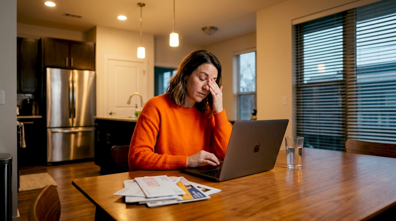 Person experiencing lighting glare at dining table
