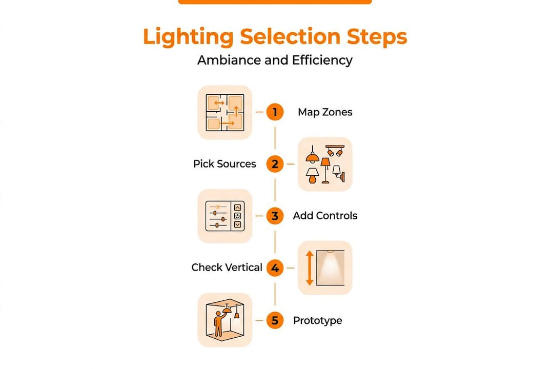 Infographic of retail lighting selection process steps