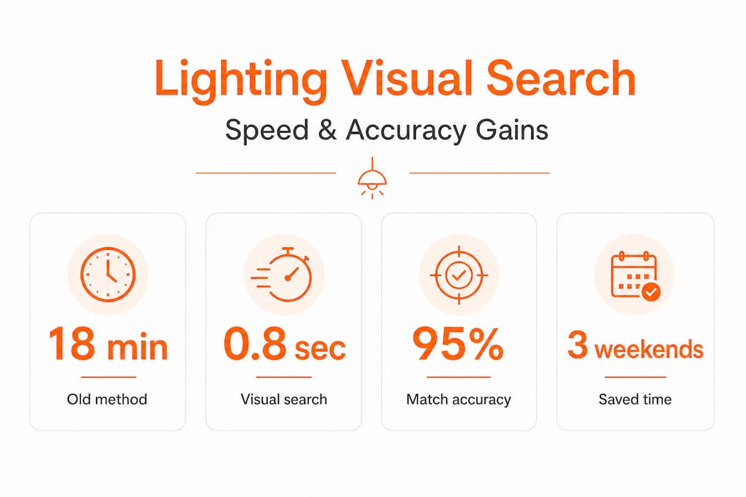 Lighting search infographic with speed and accuracy stats