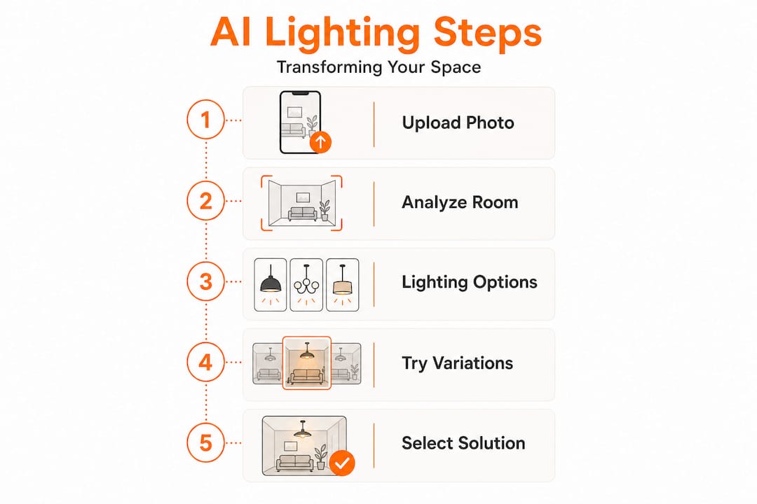 Infographic showing AI lighting process steps