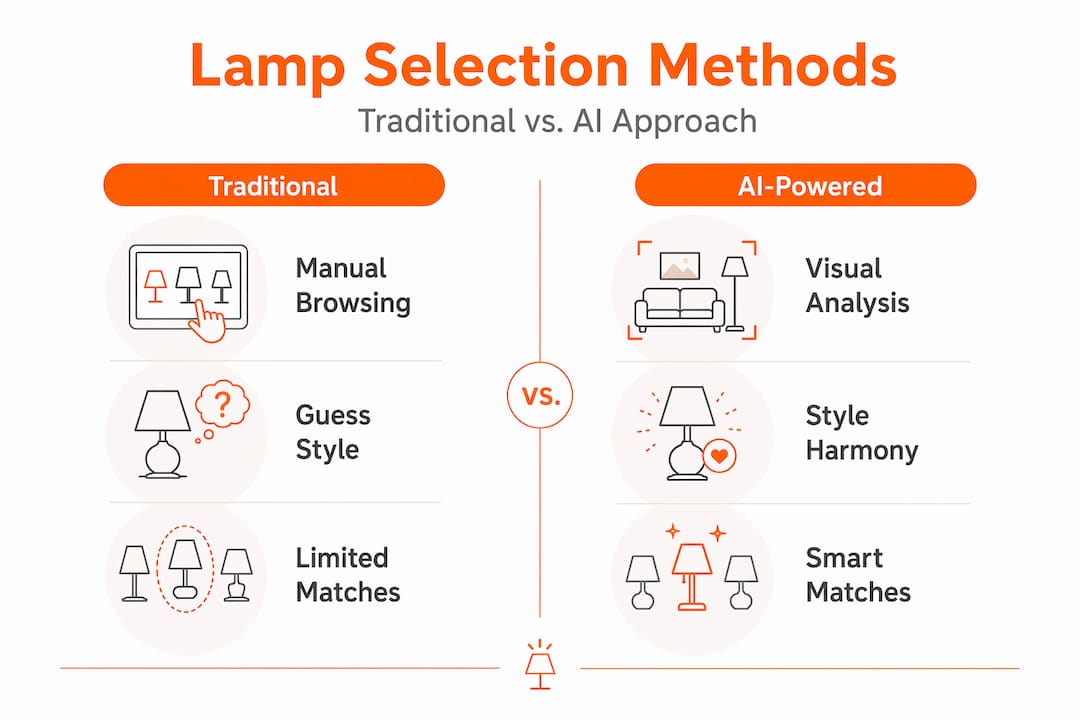 Infographic comparing traditional and AI-powered lamp curation