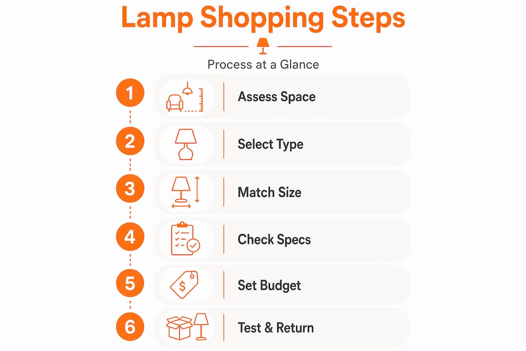 Infographic lamp shopping vertical step guide