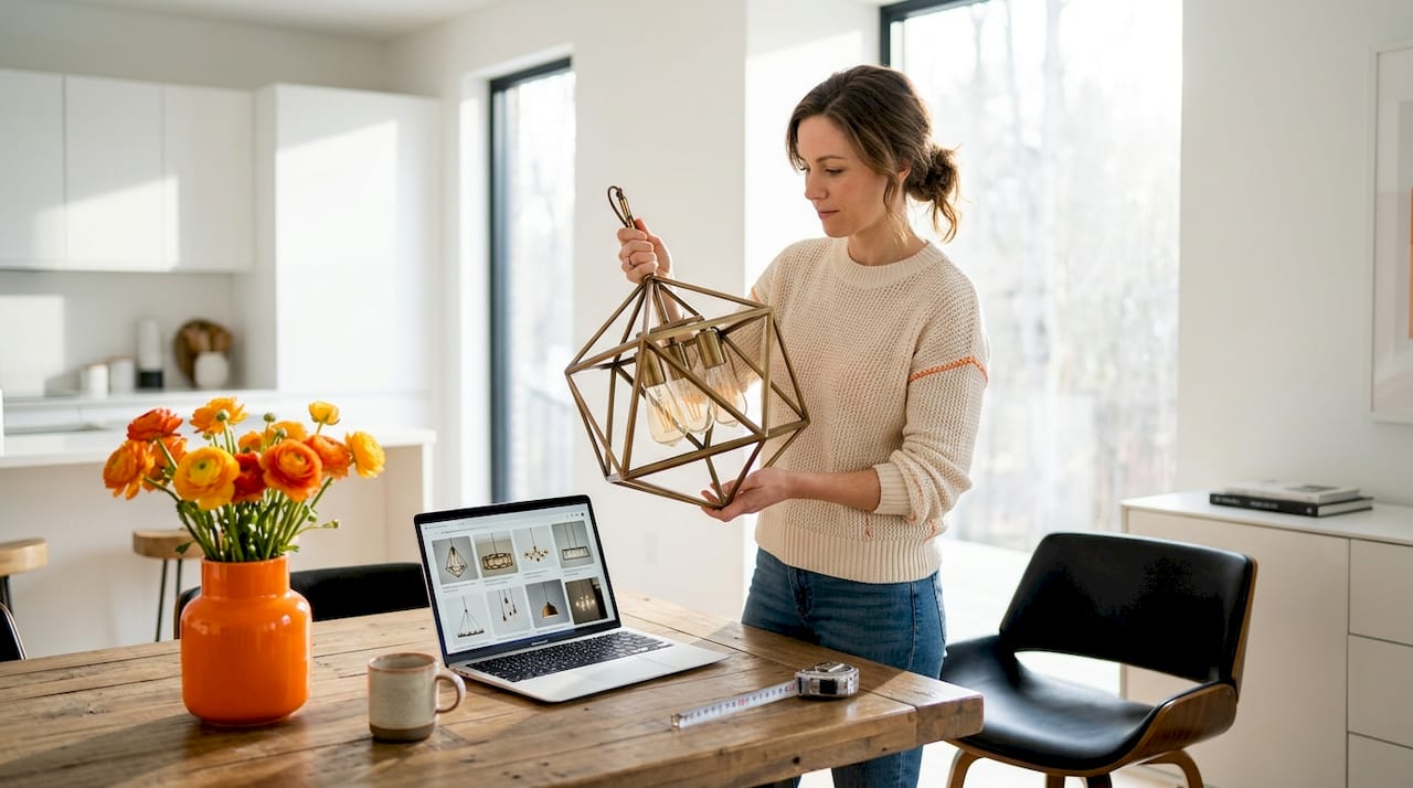 Homeowner matching lamp fixture in bright living room