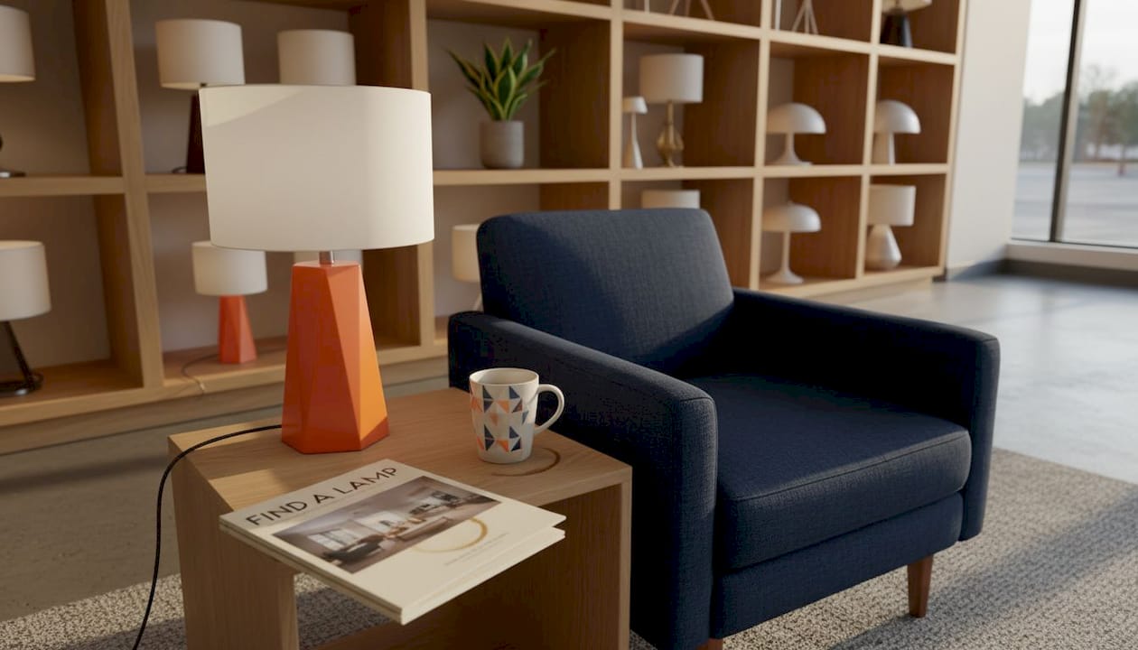 Lifestyle lamp vignette in showroom corner