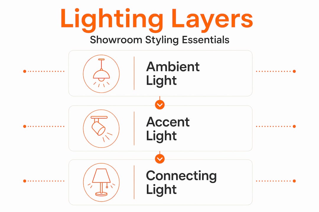 Hierarchy infographic of showroom lighting layers