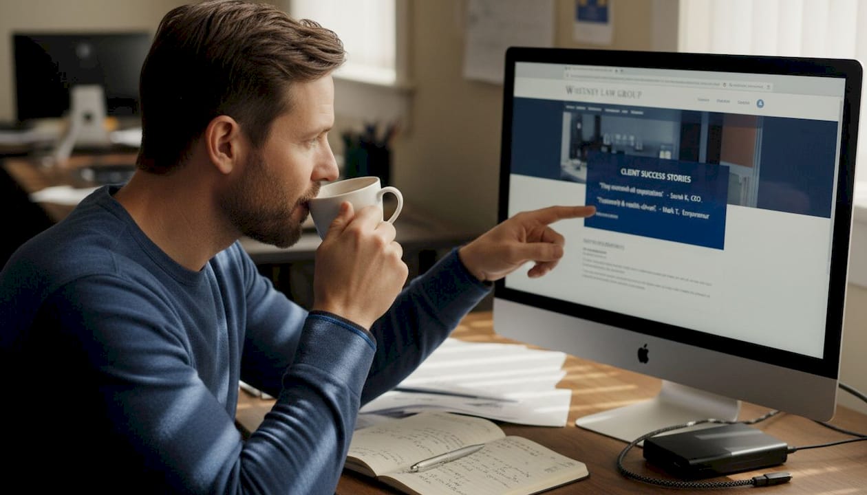 Designer reviews WordPress homepage for client trust