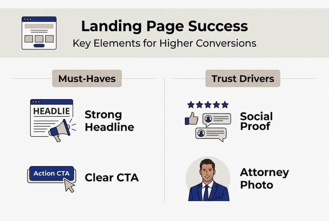 Infographic outlines legal landing page components
