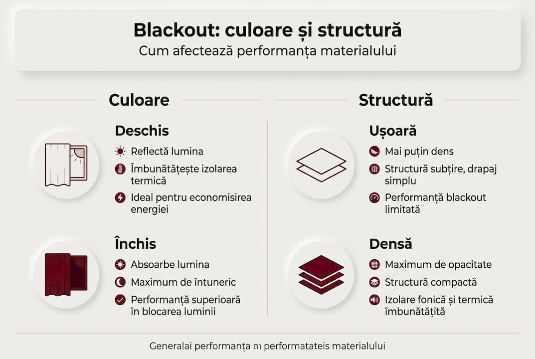 Infografic despre eficiența materialului blackout: combinația perfectă între culoare și design