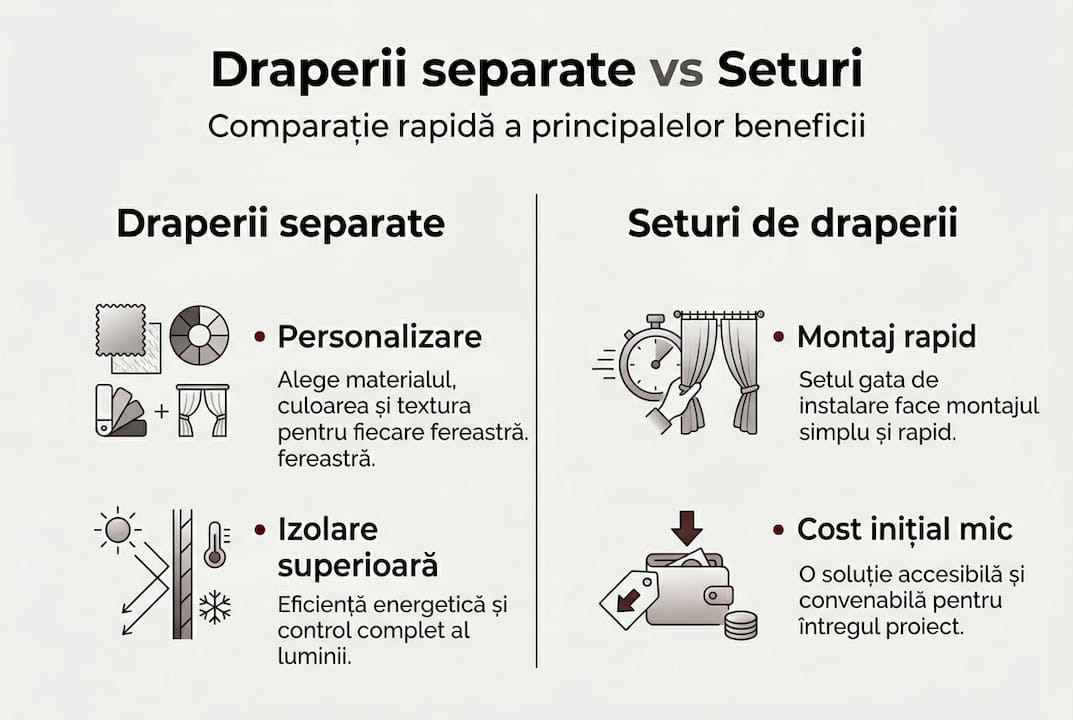 Infografic: avantaje și dezavantaje pentru draperii individuale versus seturi complete