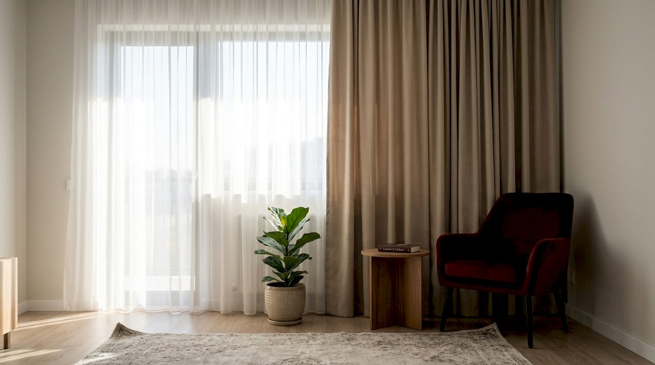 Diferențe între aspectul unei camere amenajate doar cu perdele față de una decorată exclusiv cu draperii