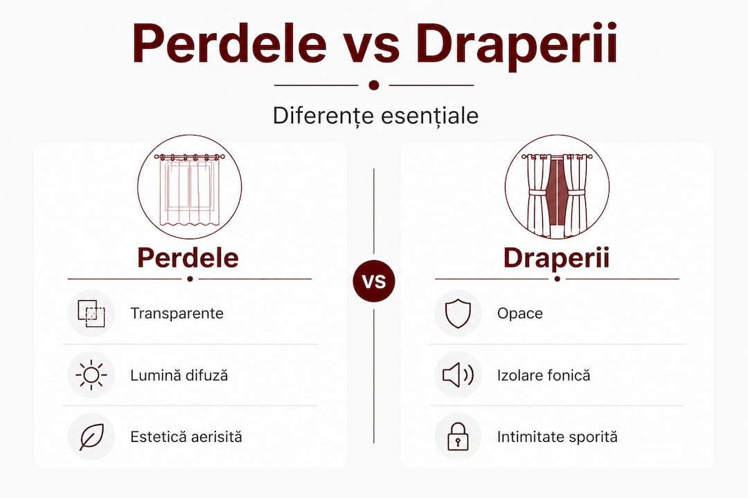 Infografic: ce deosebește perdelele de draperii – diferențe esențiale