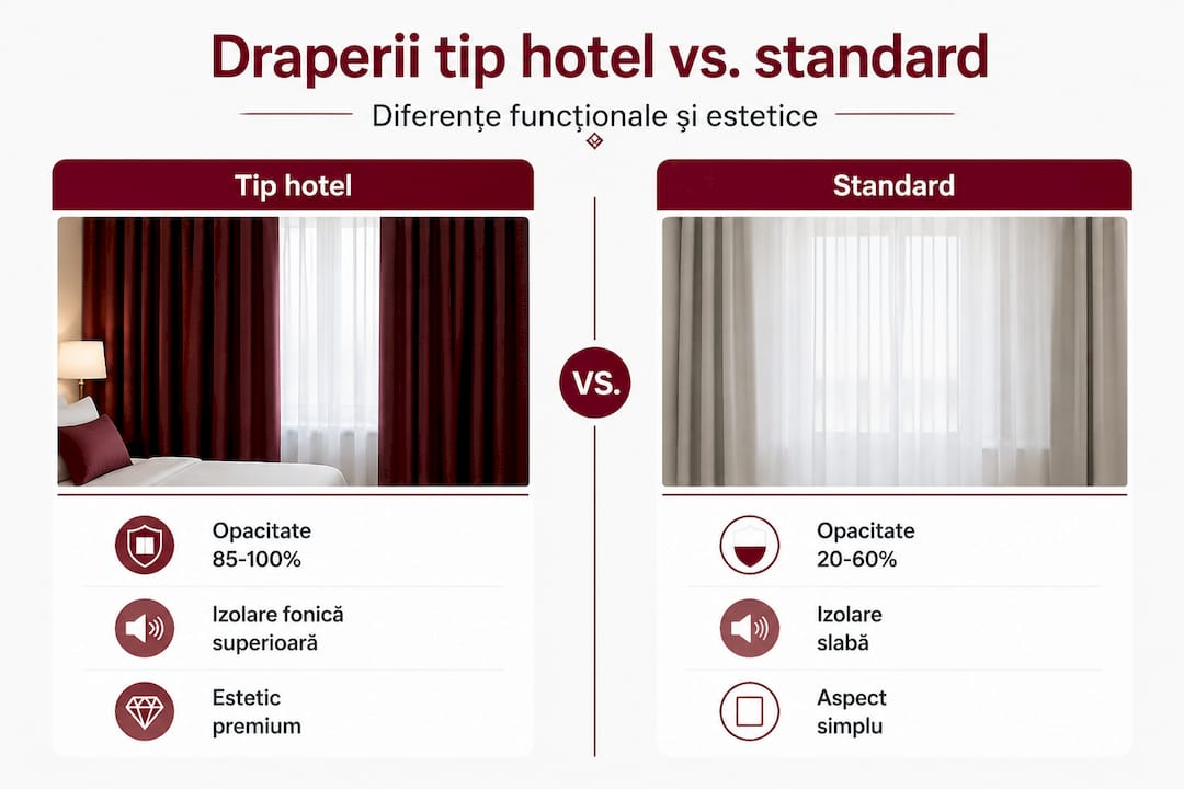 Infografic: diferențele dintre draperiile pentru hoteluri și cele obișnuite