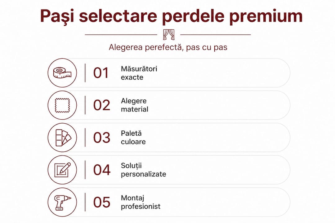 Infografic vertical: pașii esențiali pentru alegerea perdelelor potrivite