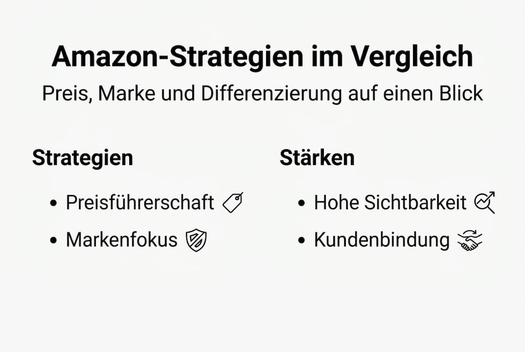 Überblicksgrafik: Amazons Erfolgsfaktoren und Strategien zur Marktpositionierung