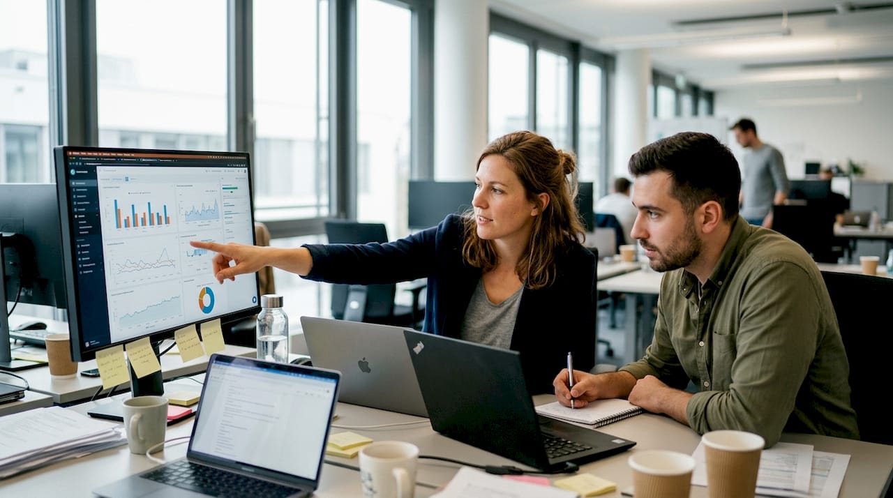 Unser Team nutzt gemeinsam moderne Analysetools, um bestmögliche Ergebnisse zu erzielen.