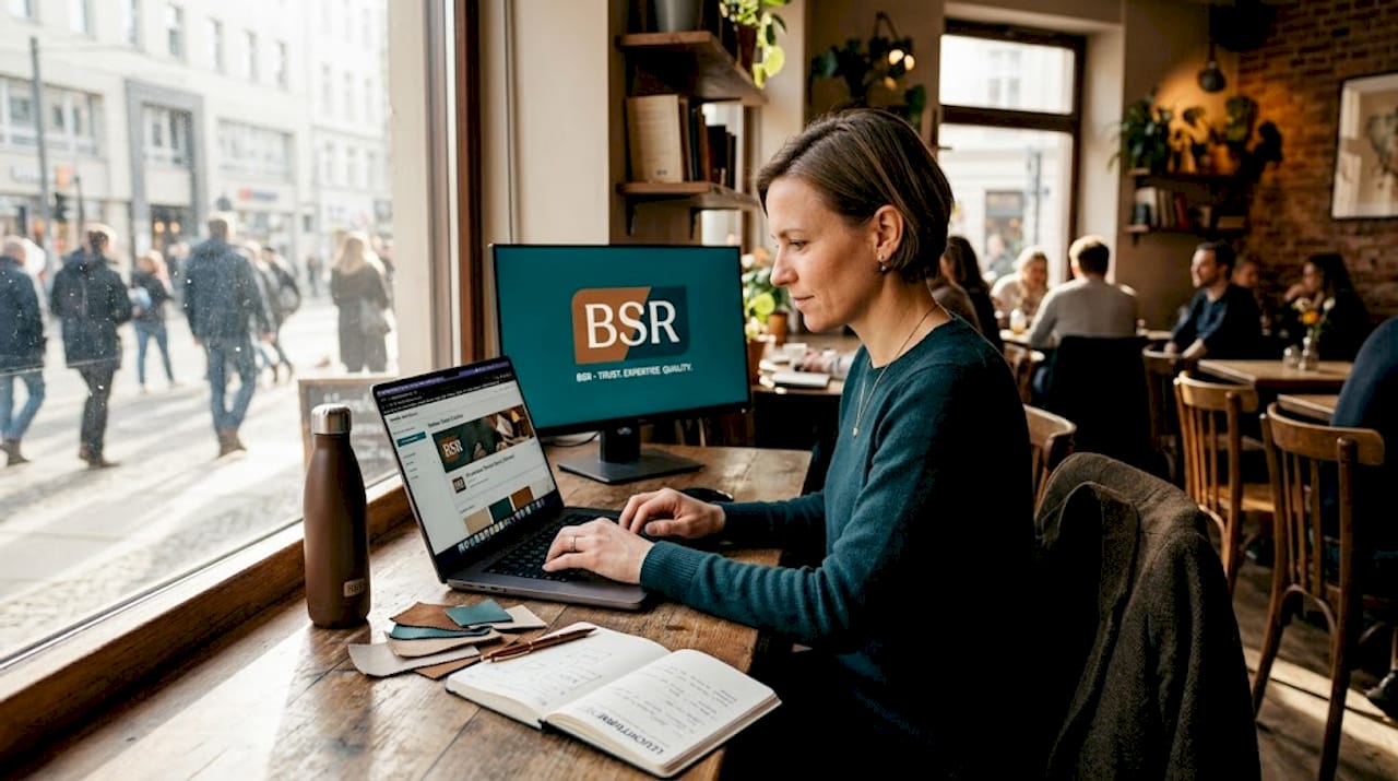Eine Frau gestaltet am Laptop einen Amazon Brand Store.
