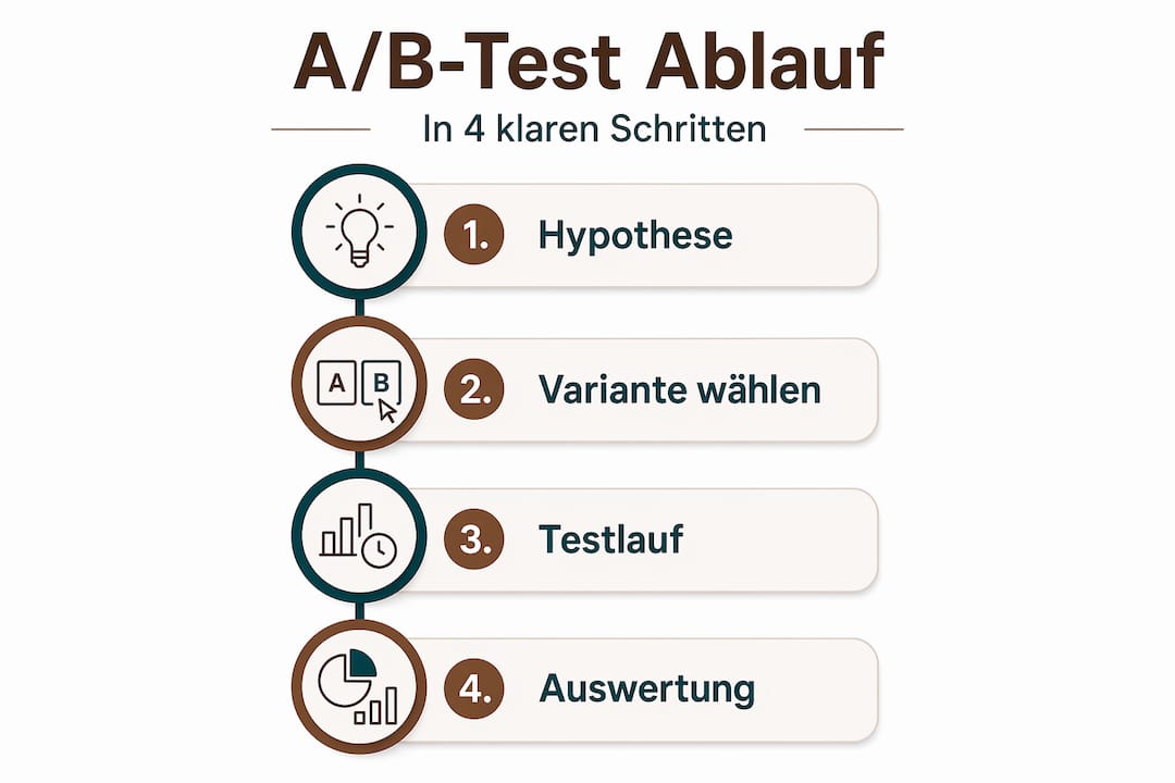 In dieser Infografik werden die vier Phasen eines Amazon A/B-Tests anschaulich dargestellt.
