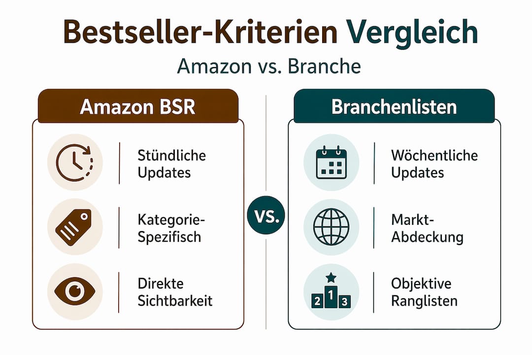 Vergleichende Infografik: Amazon Bestseller-Rang im Überblick mit branchenüblichen Ranglisten