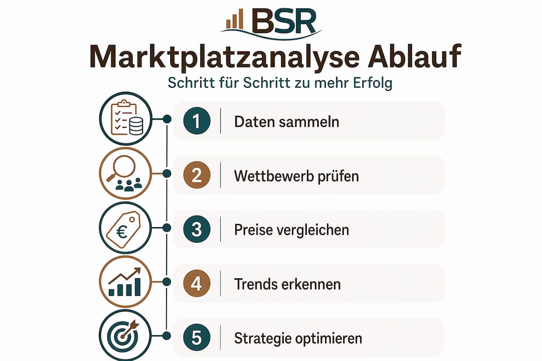 Grafik: Die fünf wichtigsten Schritte bei der Analyse von Marktplätzen