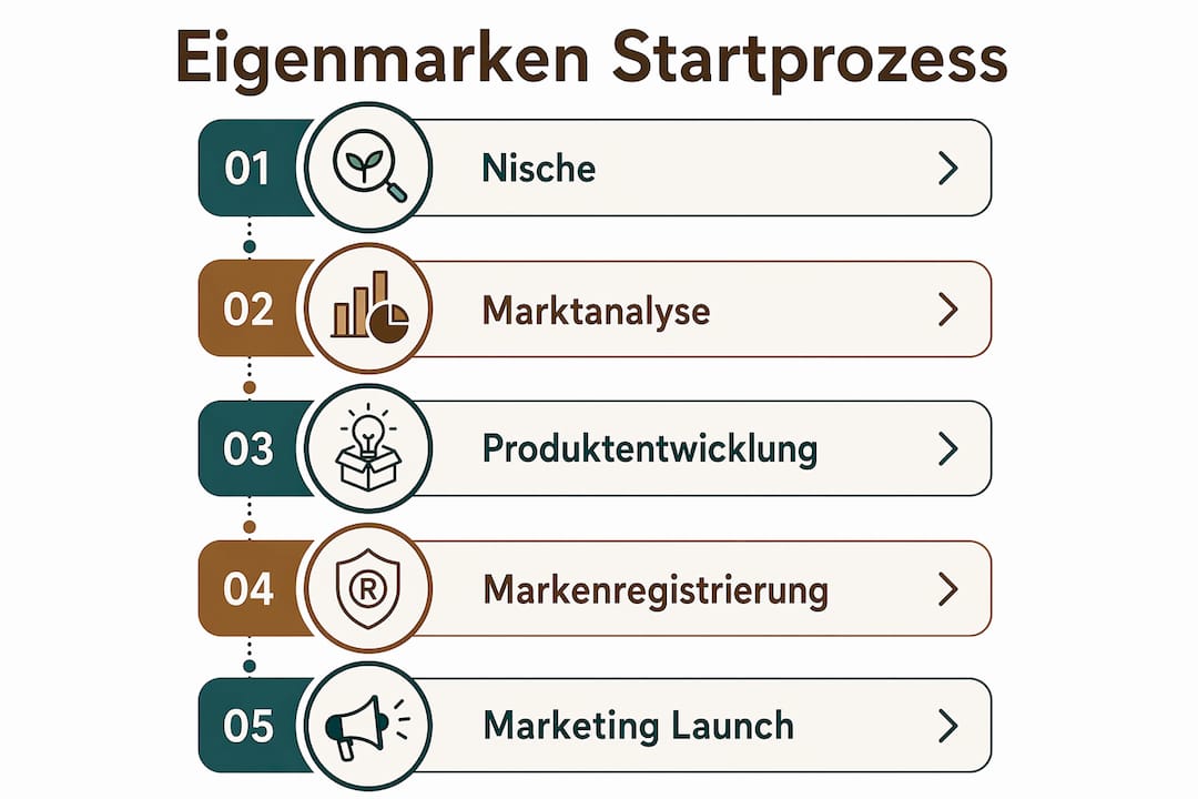 Übersicht: So gelingt der erfolgreiche Einstieg mit einer eigenen Marke – Schritt für Schritt erklärt in der Infografik