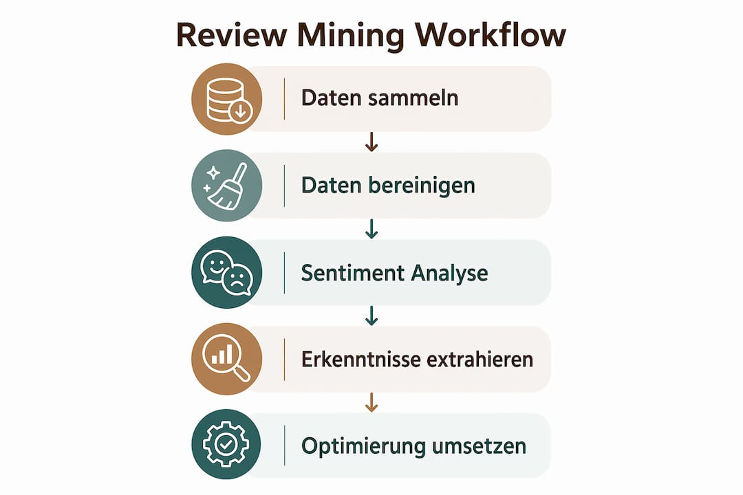 Die Infografik veranschaulicht den Ablauf des Review Minings.