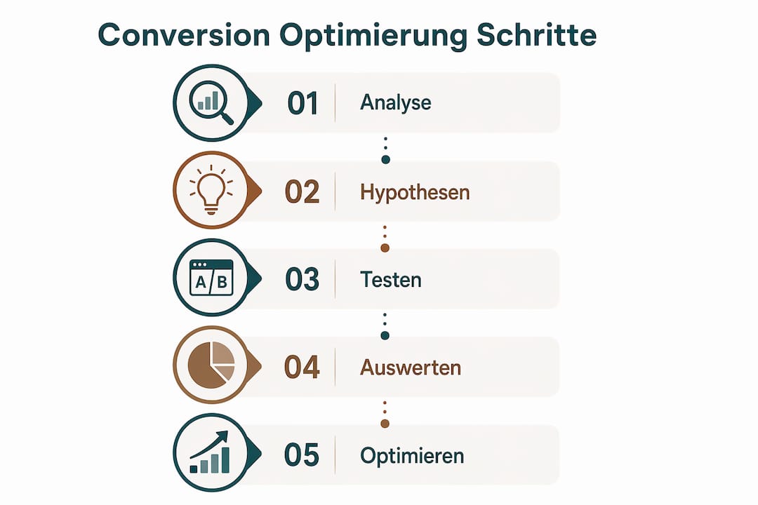 Diese Infografik veranschaulicht die fünf wichtigsten Schritte zur Optimierung der Conversion-Rate.