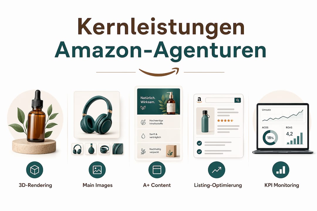 Grafische Übersicht der wichtigsten Leistungen führender Amazon-Agenturen