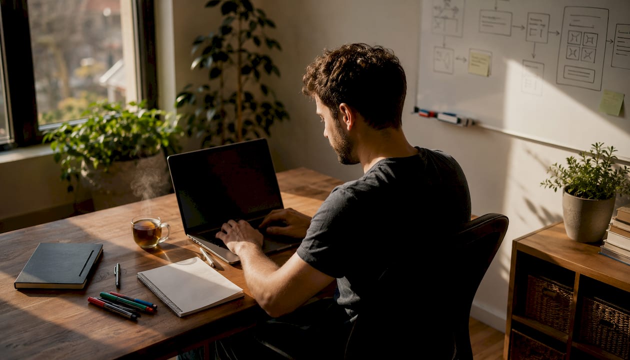 Ein IT-Fachmann optimiert im Büro den Produktdaten-Feed.